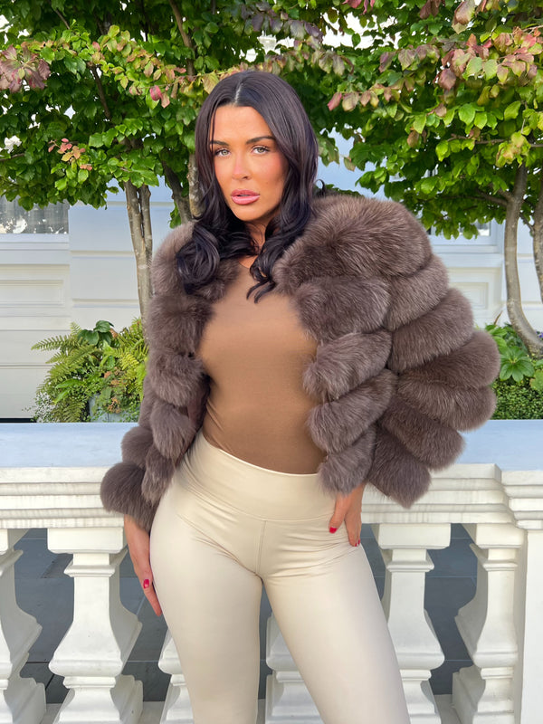 Chocolate Luxury Fur 5 Row Long Sleeve Jacket