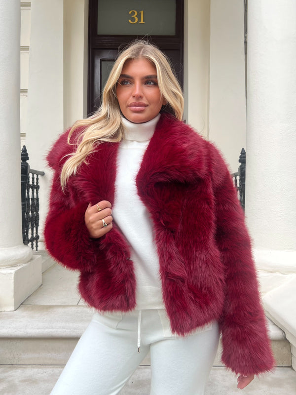 Burgundy Premium Faux Fur Collared Jacket