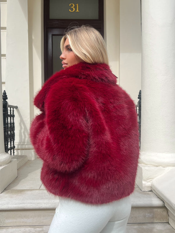 Burgundy Premium Faux Fur Collared Jacket