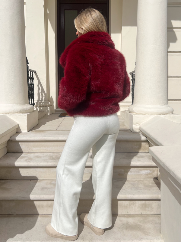 Burgundy Premium Faux Fur Collared Jacket