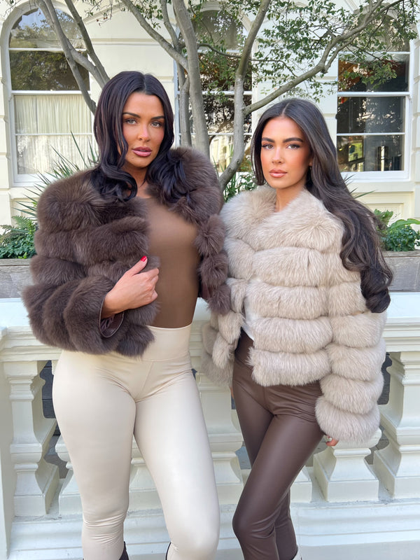 Chocolate Luxury Fur 5 Row Long Sleeve Jacket
