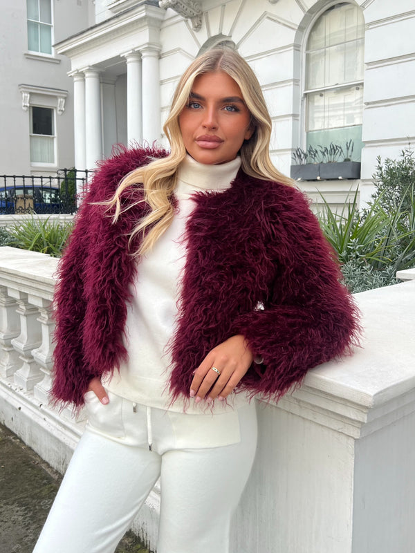 Burgundy Faux Fur Mongolian Coat
