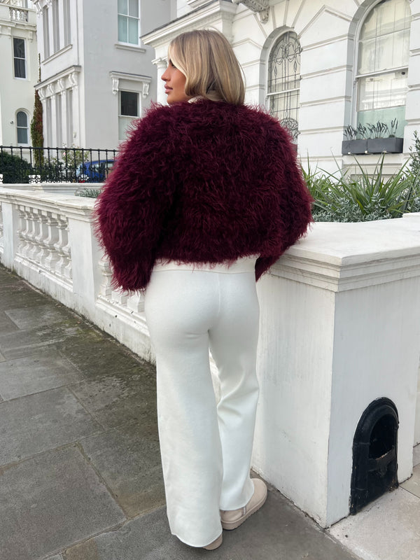 Burgundy Faux Fur Mongolian Coat