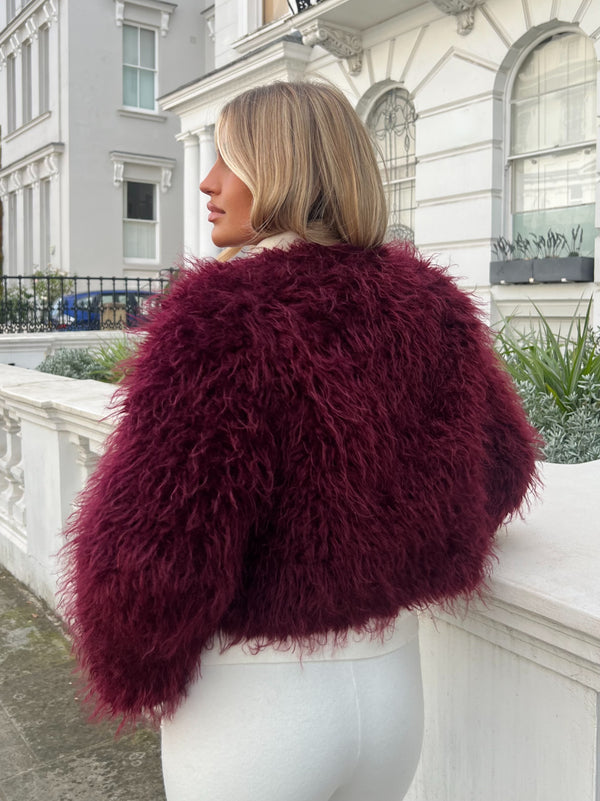 Burgundy Faux Fur Mongolian Coat