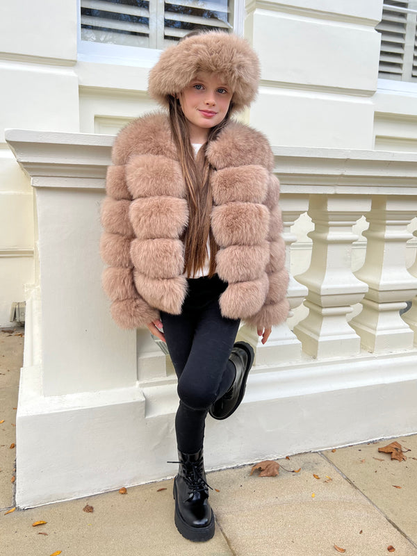 Childrens Tan Luxury Fur Adjustable Headband