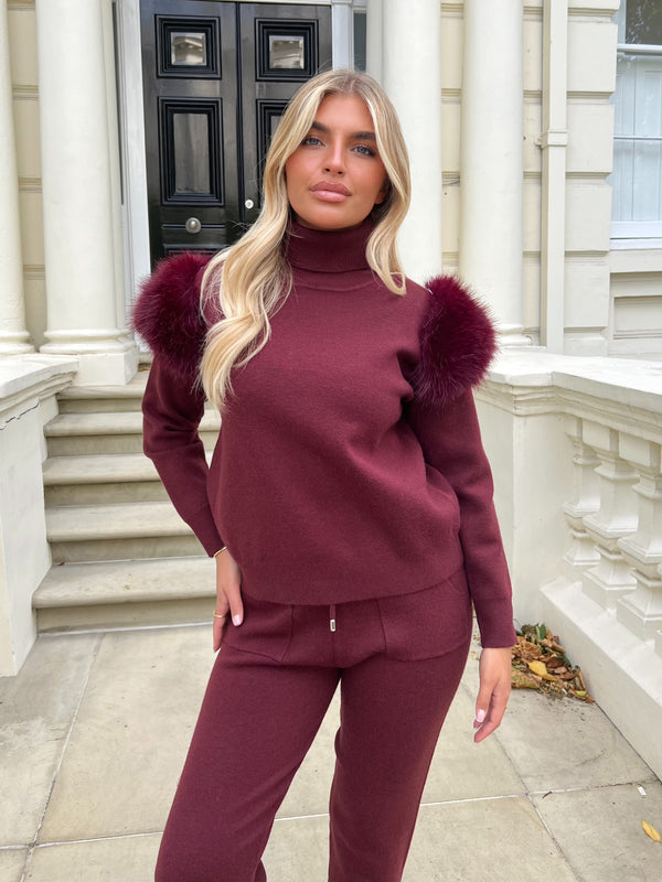 Burgundy Premium Faux Fur Jogger Tracksuit