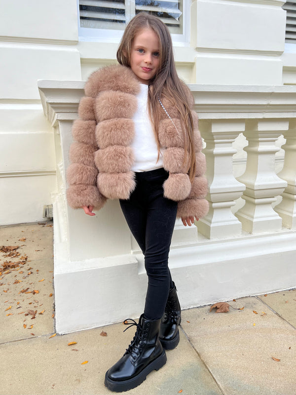 Childrens Tan Luxury Fur Coat