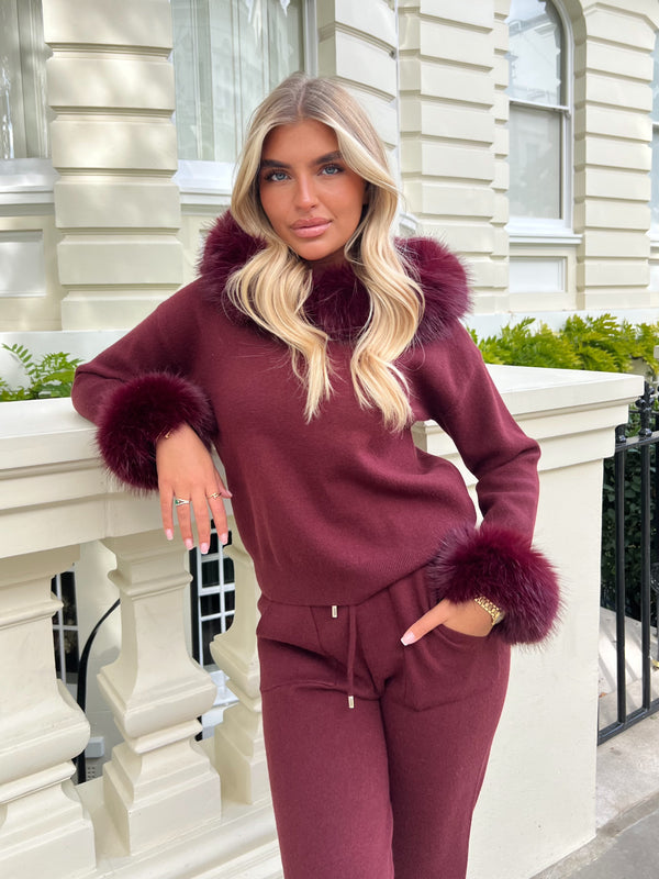 Burgundy Premium Faux Fur Jogger Tracksuit