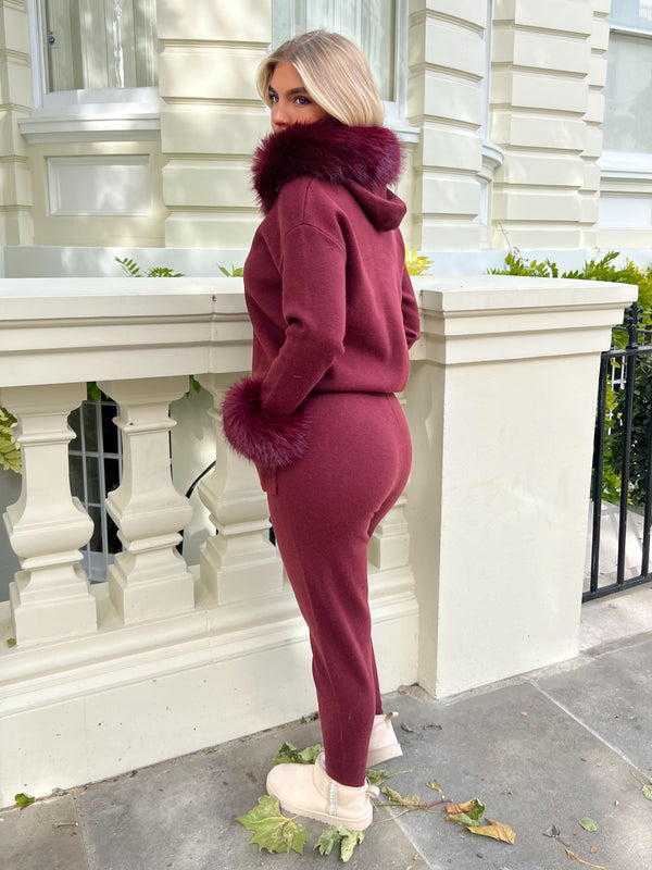 Burgundy Premium Faux Fur Jogger Tracksuit