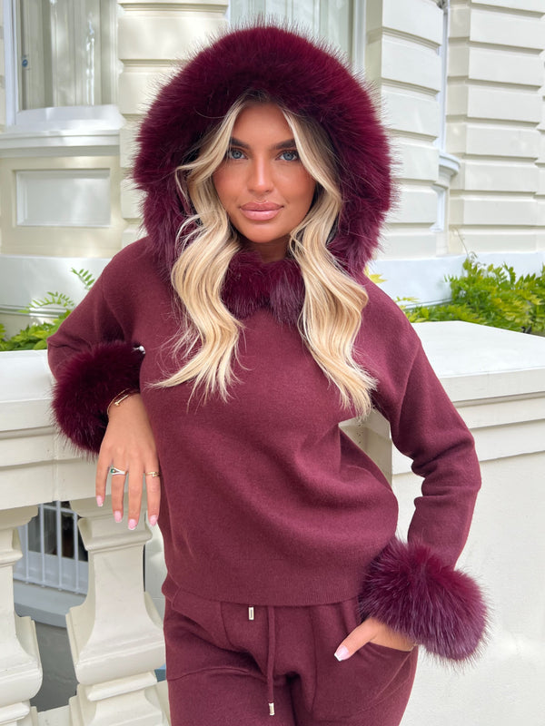 Burgundy Premium Faux Fur Jogger Tracksuit