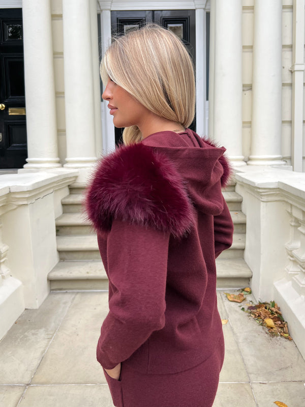 Burgundy Premium Faux Fur Jogger Tracksuit