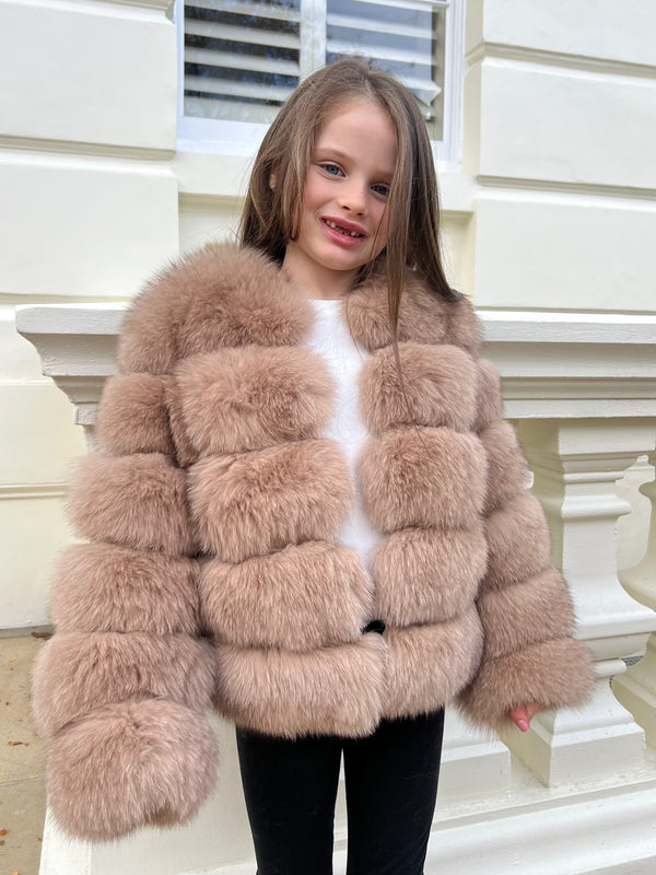 Childrens Tan Luxury Fur Coat