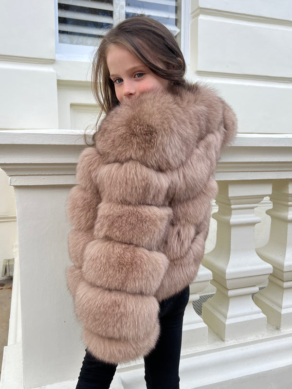 Childrens Tan Luxury Fur Coat
