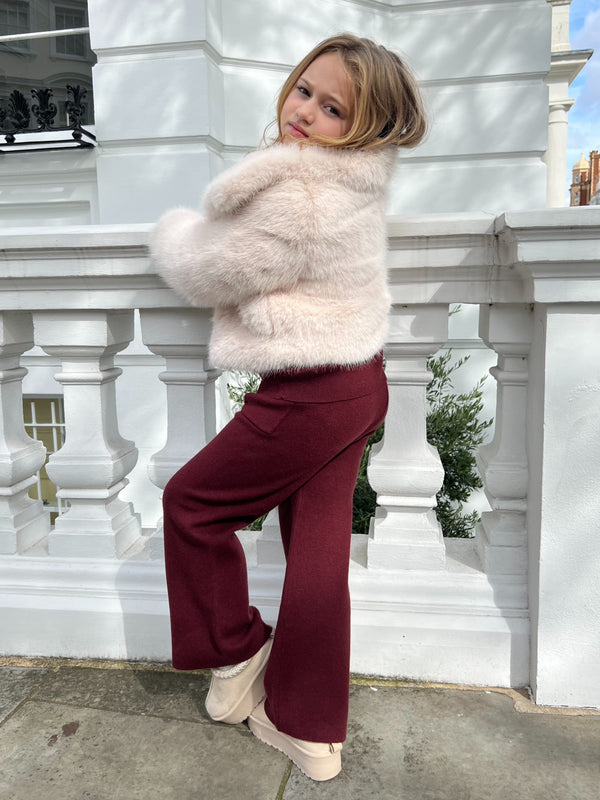 Beige Childrens Collared Faux Fur Coat