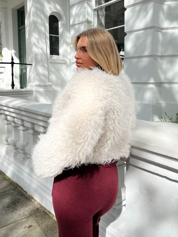 Beige Faux Fur Mongolian Coat