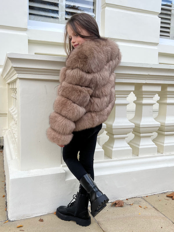 Childrens Tan Luxury Fur Coat