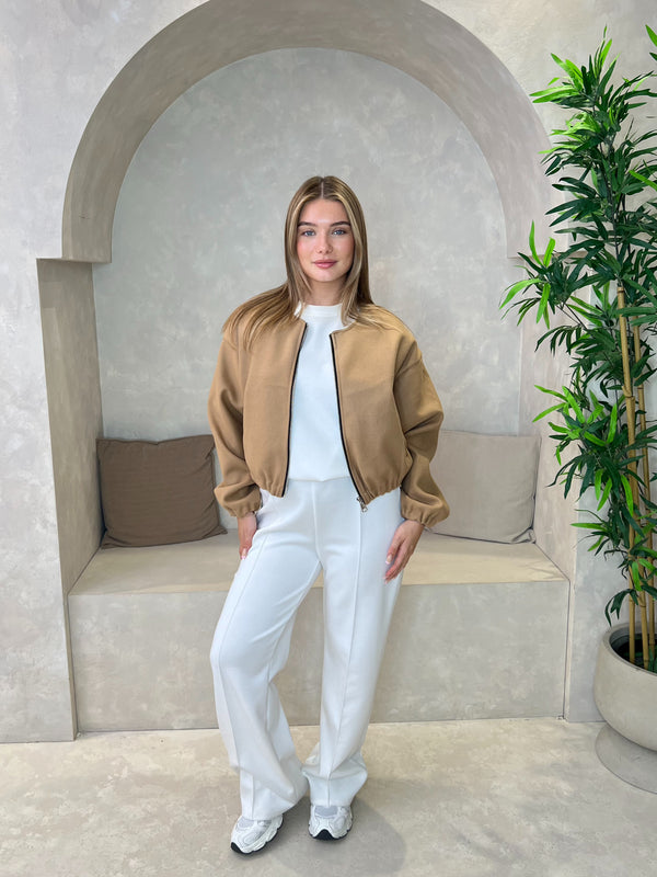 Collarless Zip Up Bomber Jacket