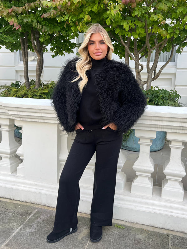 Black Faux Fur Mongolian Coat