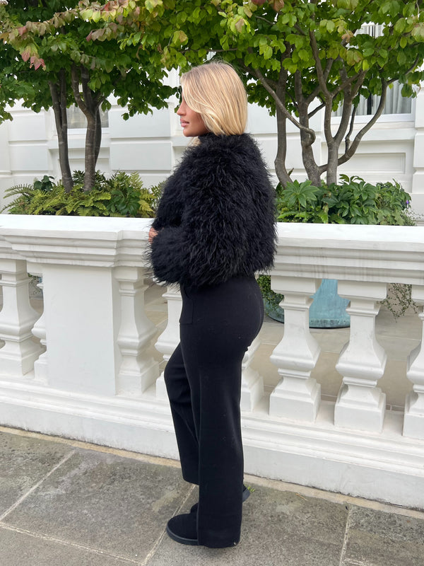 Black Faux Fur Mongolian Coat
