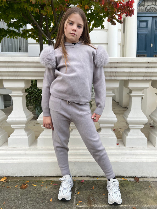 Childrens Grey Luxury Fur Tracksuit
