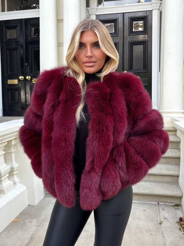 Burgundy Luxury Fur Vertical Pelt Coat