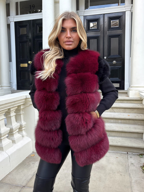 Burgundy Luxury Fur 6 Row Gilet