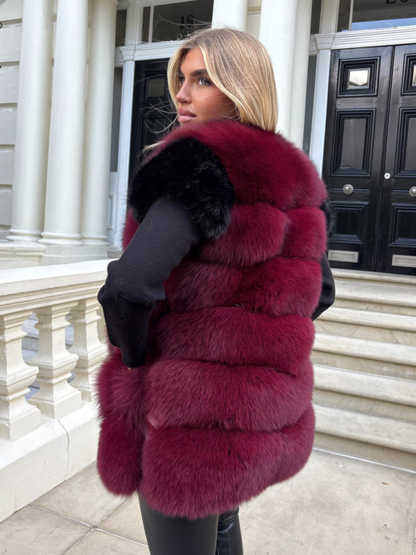 Burgundy Luxury Fur 6 Row Gilet