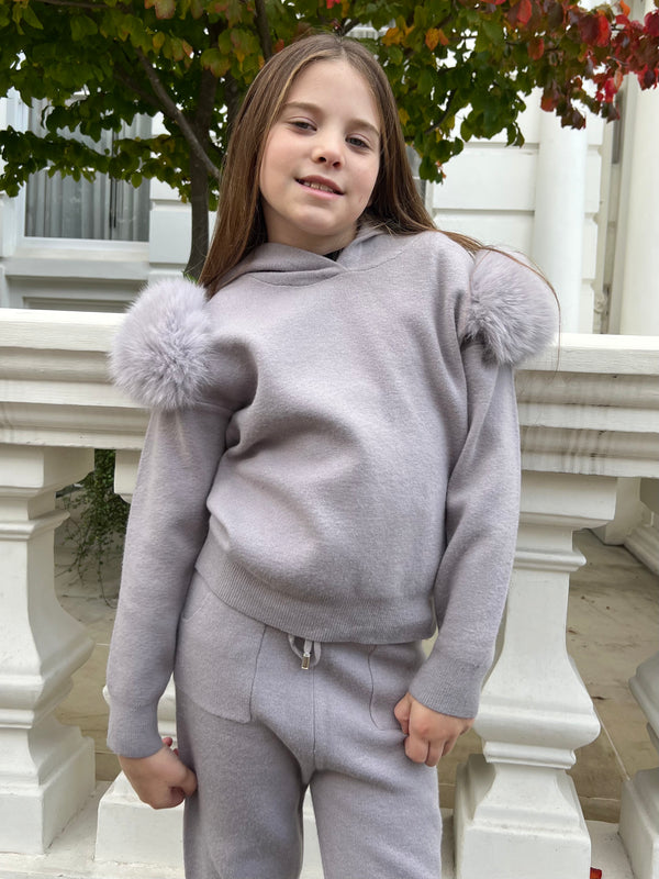 Childrens Grey Luxury Fur Tracksuit