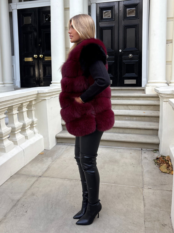 Burgundy Luxury Fur 6 Row Gilet
