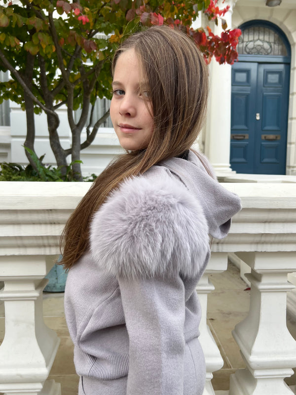 Childrens Grey Luxury Fur Tracksuit