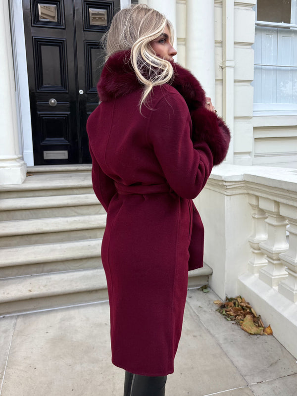 Burgundy Luxury Fur Cashmere Coat