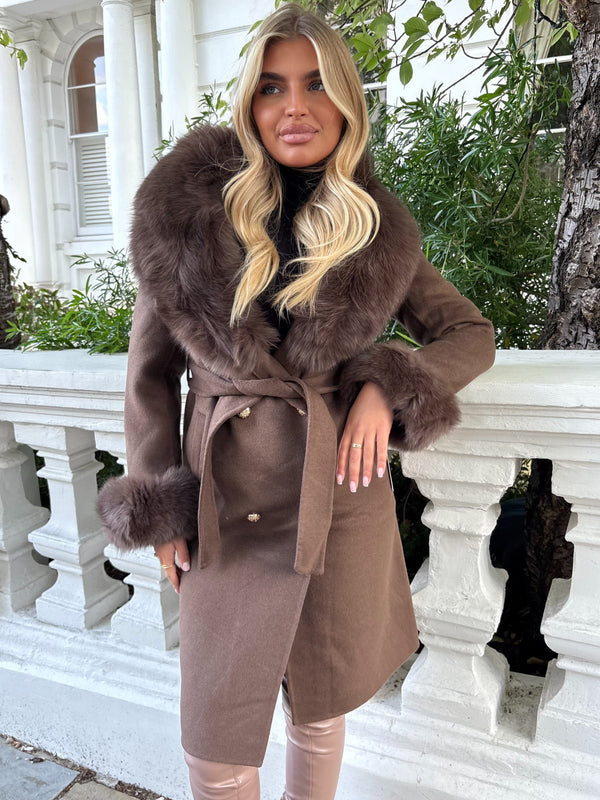 Chocolate Luxury Fur Cashmere Coat
