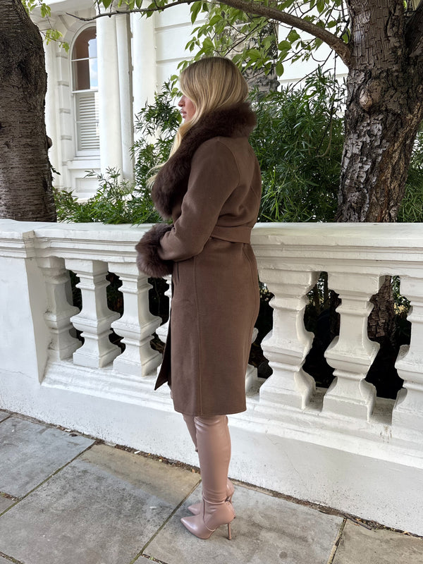 Chocolate Luxury Fur Cashmere Coat
