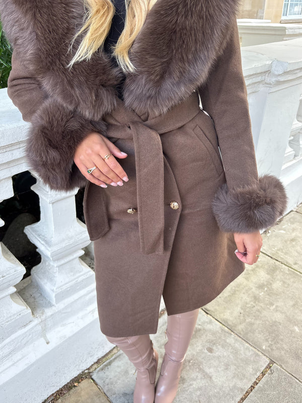 Chocolate Luxury Fur Cashmere Coat
