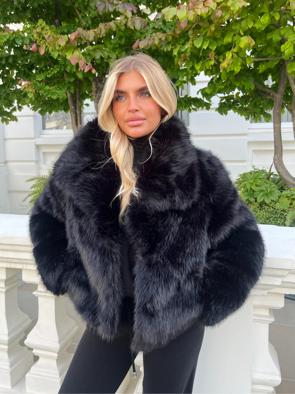 Black Premium Faux Fur Collared Jacket