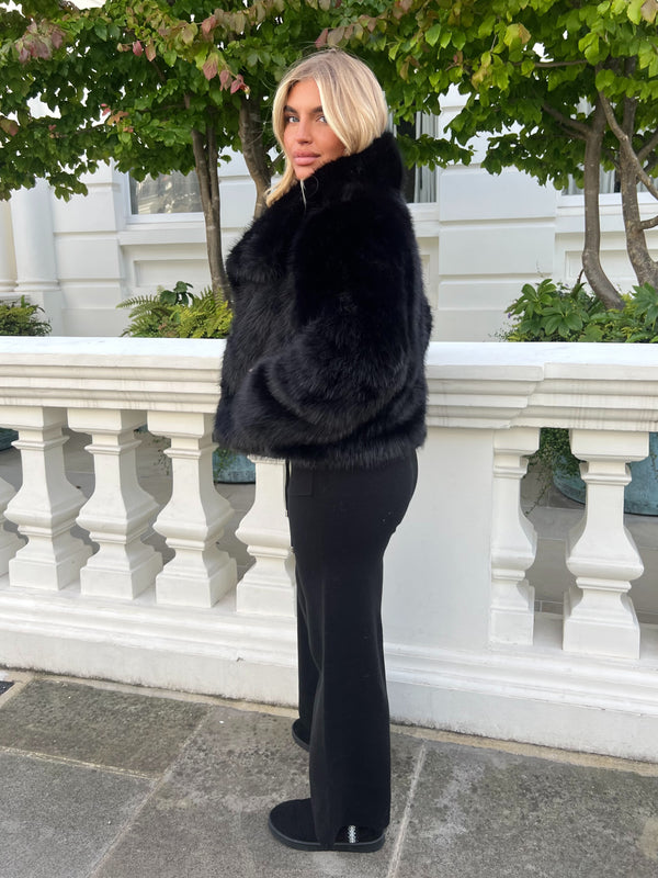 Black Premium Faux Fur Collared Jacket