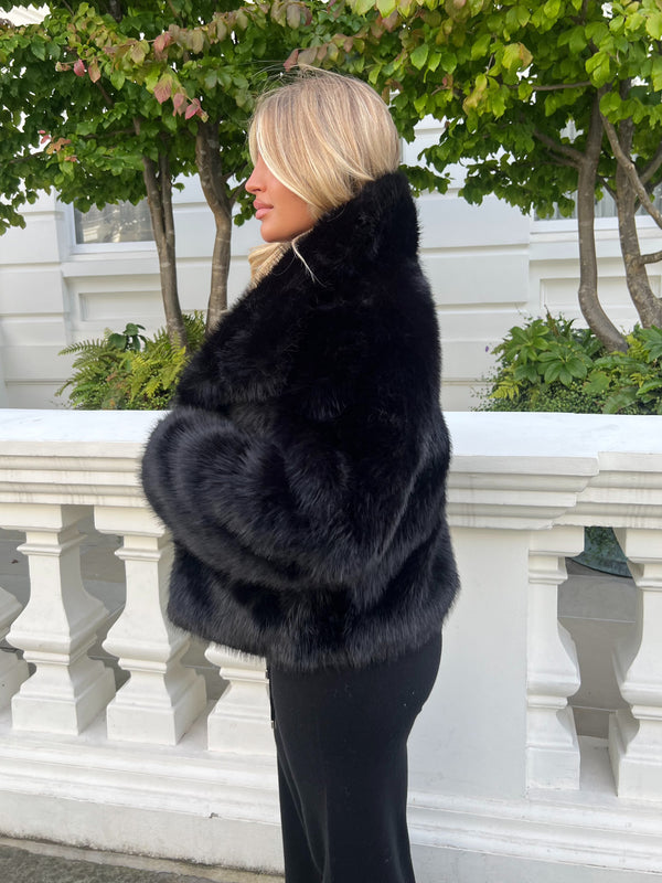 Black Premium Faux Fur Collared Jacket