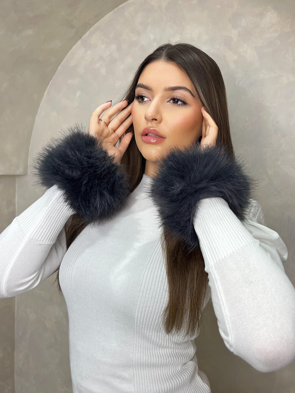 Charcoal Snap Band Premium Faux Fur Cuffs