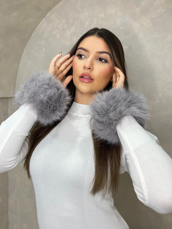 Light Grey Snap Band Premium Faux Fur Cuffs