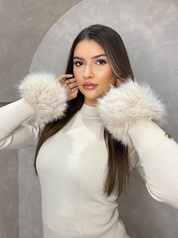 Light Beige Snap Band Premium Faux Fur Cuffs