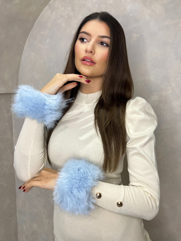 Baby Blue Snap Band Premium Faux Fur Cuffs