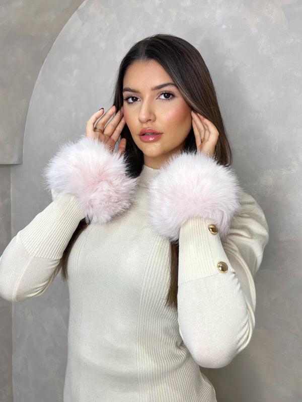 Baby Pink Snap Band Premium Faux Fur Cuffs