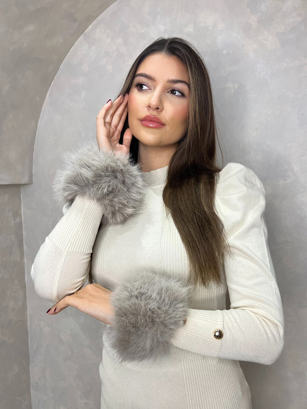 Beige Snap Band Premium Faux Fur Cuffs