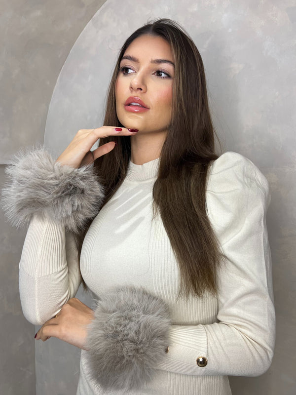 Beige Snap Band Premium Faux Fur Cuffs