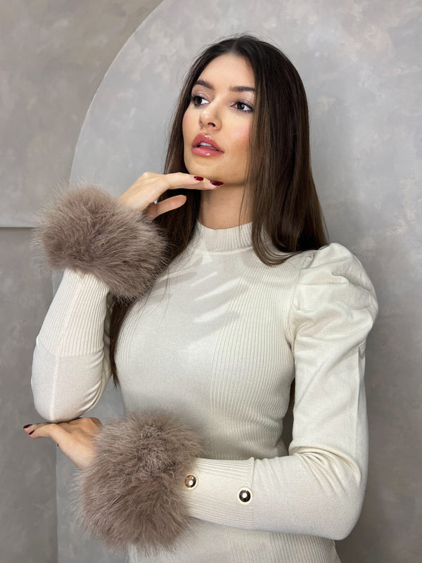 Taupe Snap Band Premium Faux Fur Cuffs