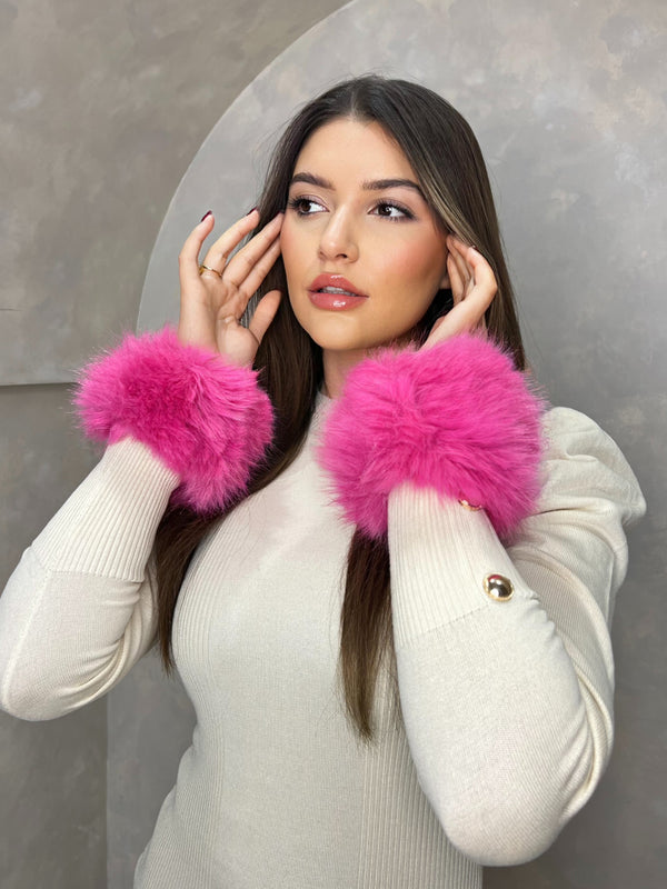 Hot Pink Snap Band Premium Faux Fur Cuffs
