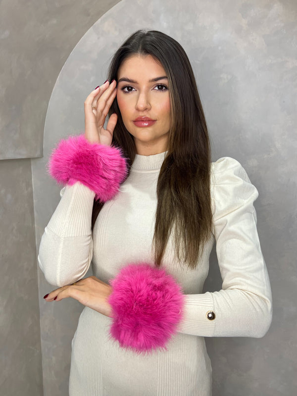 Hot Pink Snap Band Premium Faux Fur Cuffs