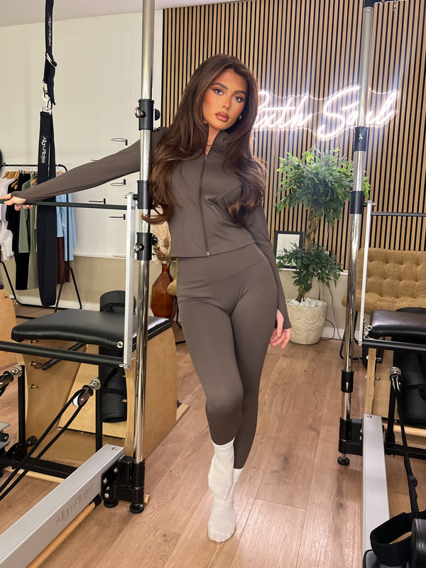 Chocolate Zip Jacket & Legging Gym Set