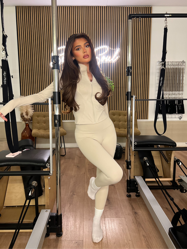 Beige Zip Jacket & Legging Gym Set
