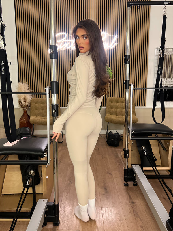 Beige Zip Jacket & Legging Gym Set